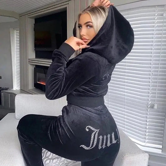 Hooded Sweatshirt and Long Pants Sports Suit