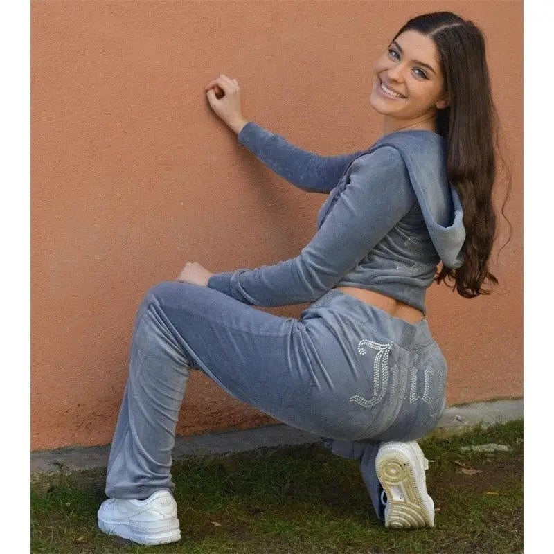 Hooded Sweatshirt and Long Pants Sports Suit