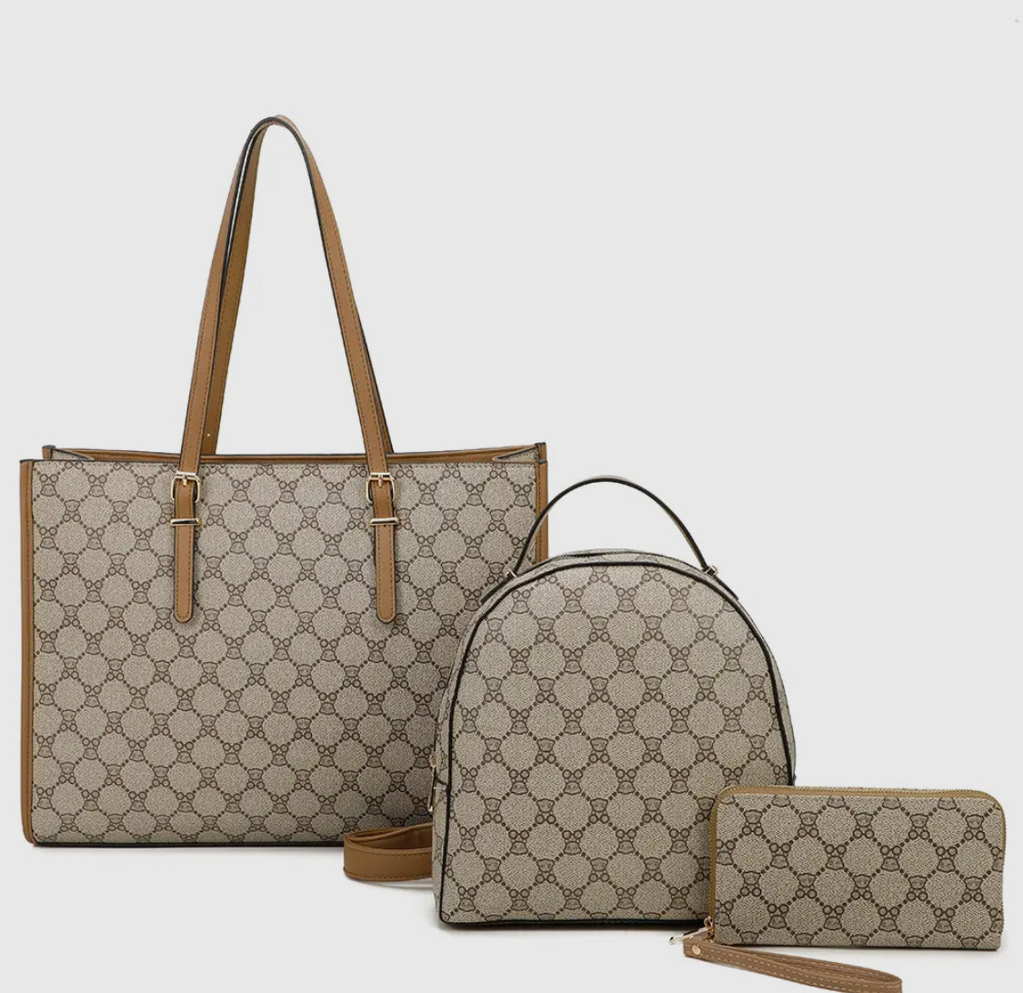 3IN1 Design Pattern Satchel W Backpack and Wallet