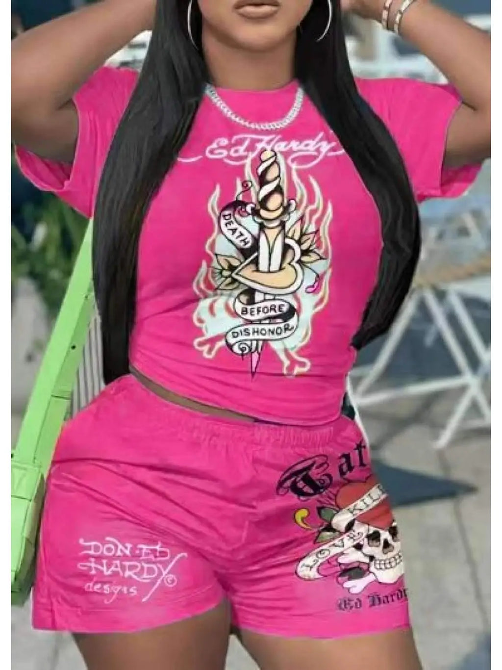 Graphic T Shirt and Shorts Set