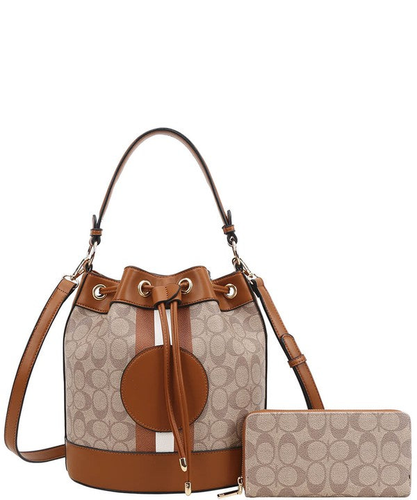 2n1 Oval Design Drawstring Satchel Wallet Set