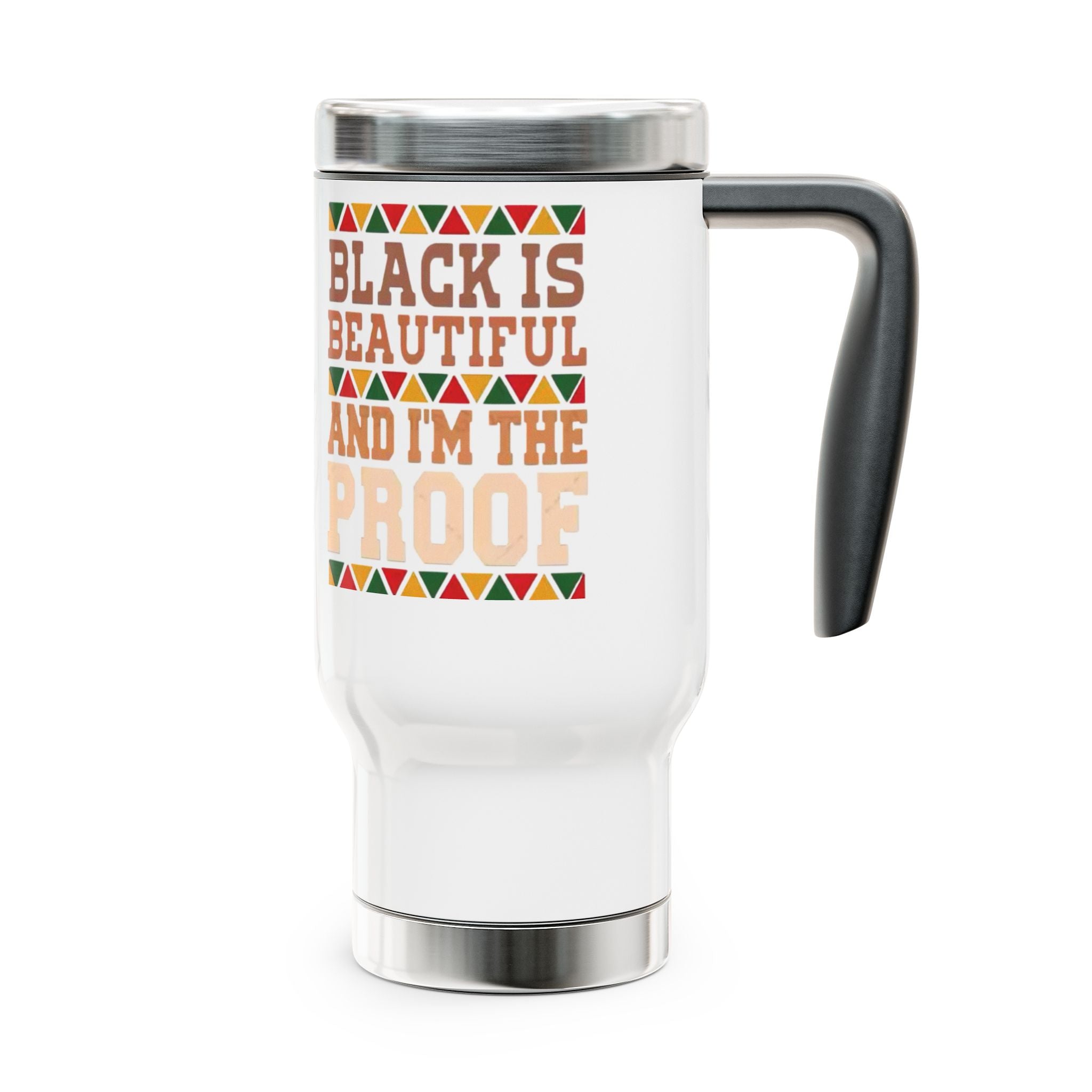 Travel Mug, Black Woman with Black Roses Hat, Women Empowerment, Stainless Steel Handle, 14oz, Gift for Her, Inspirational Mug, Coffee Cup