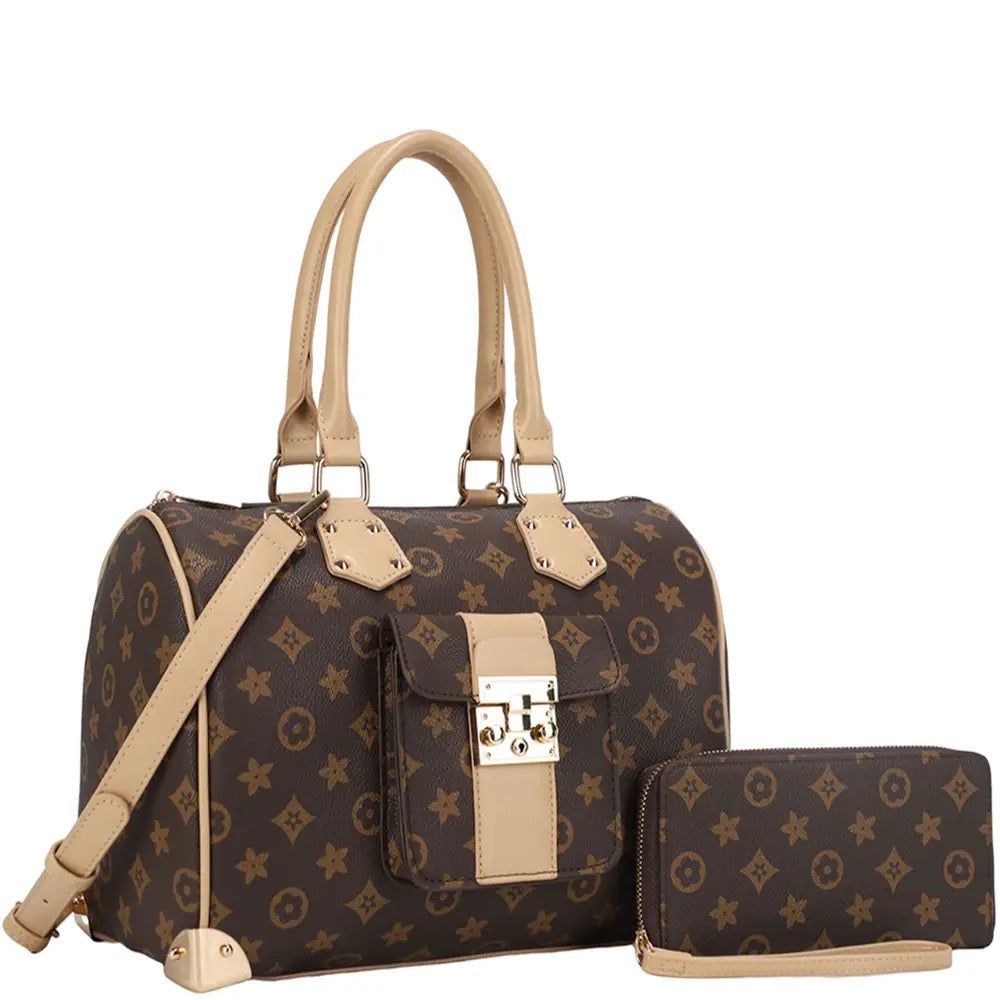 2IN1 DESIGN PRINT HANDLE SATCHEL W WALLET SET