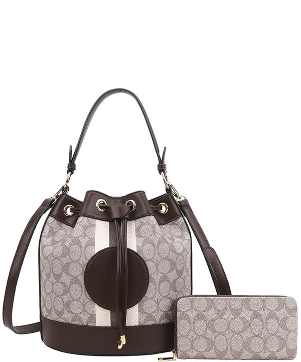 2n1 Oval Design Drawstring Satchel Wallet Set