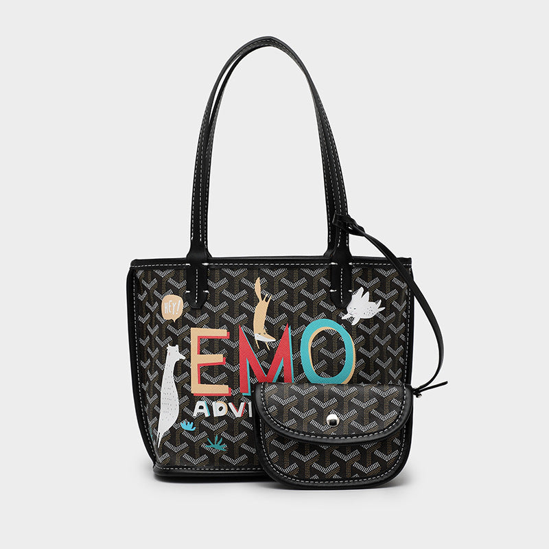 Fashion Graffiti Dog Tooth Bag Large Capacity Food Basket Shopping Bag