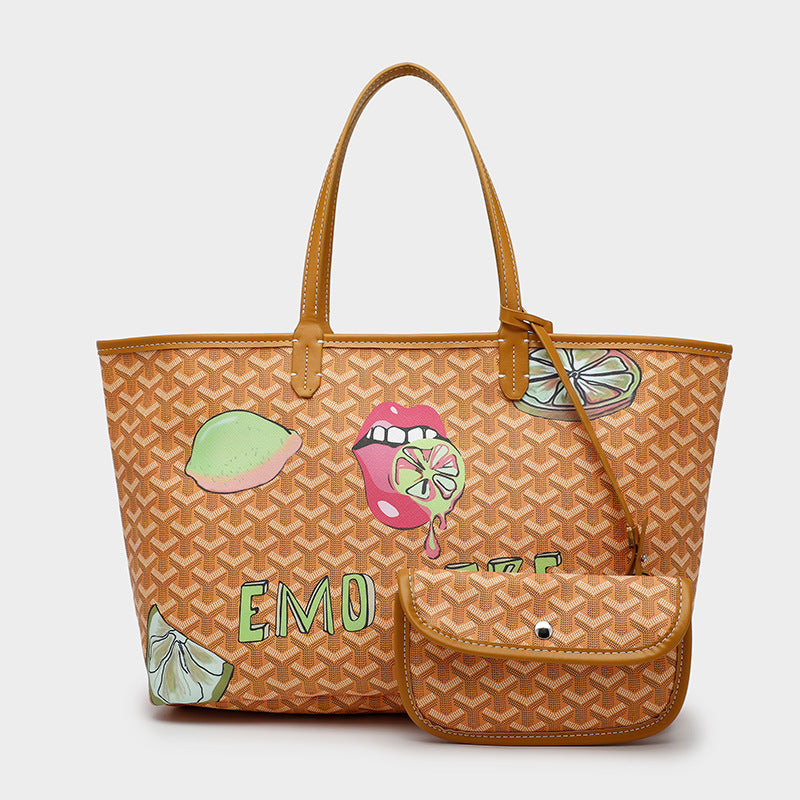 Fashion Graffiti Dog Tooth Bag Large Capacity Food Basket Shopping Bag