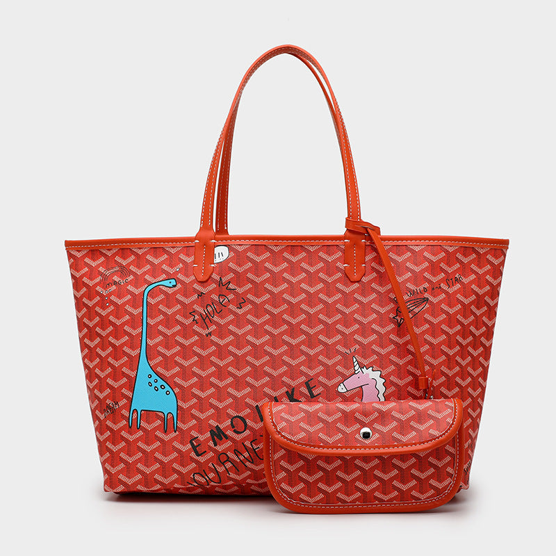 Fashion Graffiti Dog Tooth Bag Large Capacity Food Basket Shopping Bag