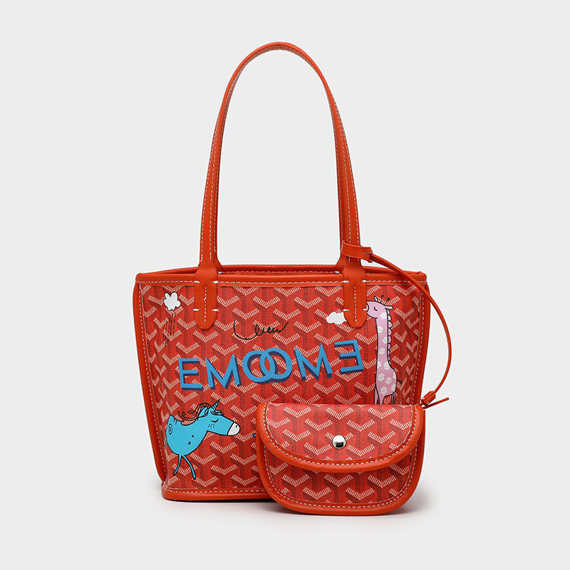 Fashion Graffiti Dog Tooth Bag Large Capacity Food Basket Shopping Bag