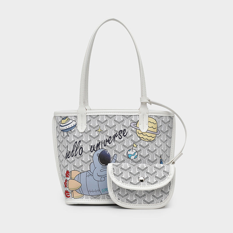 Fashion Graffiti Dog Tooth Bag Large Capacity Food Basket Shopping Bag