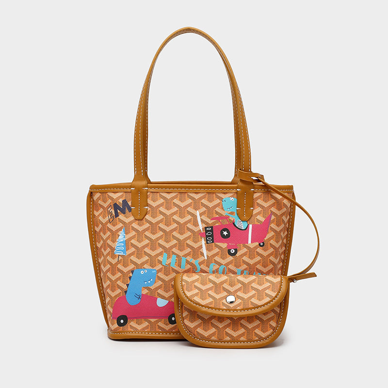 Fashion Graffiti Dog Tooth Bag Large Capacity Food Basket Shopping Bag