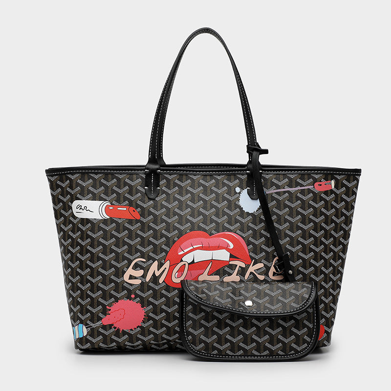 Fashion Graffiti Dog Tooth Bag Large Capacity Food Basket Shopping Bag