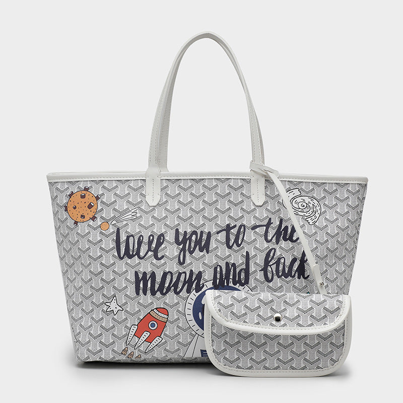 Fashion Graffiti Dog Tooth Bag Large Capacity Food Basket Shopping Bag