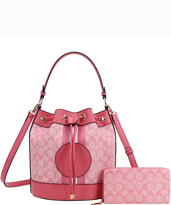 2n1 Oval Design Drawstring Satchel Wallet Set