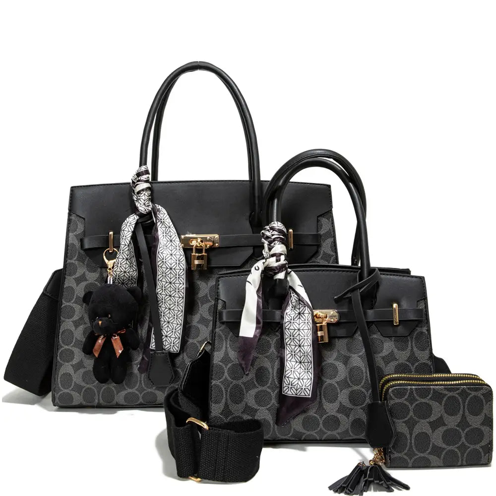 3IN1 Oval Print Design Handle Satchel Wallet