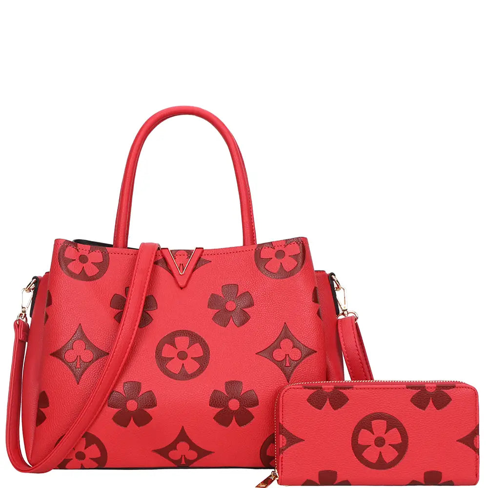 2IN1 Print Handle Satchel Bag with Wallet Set