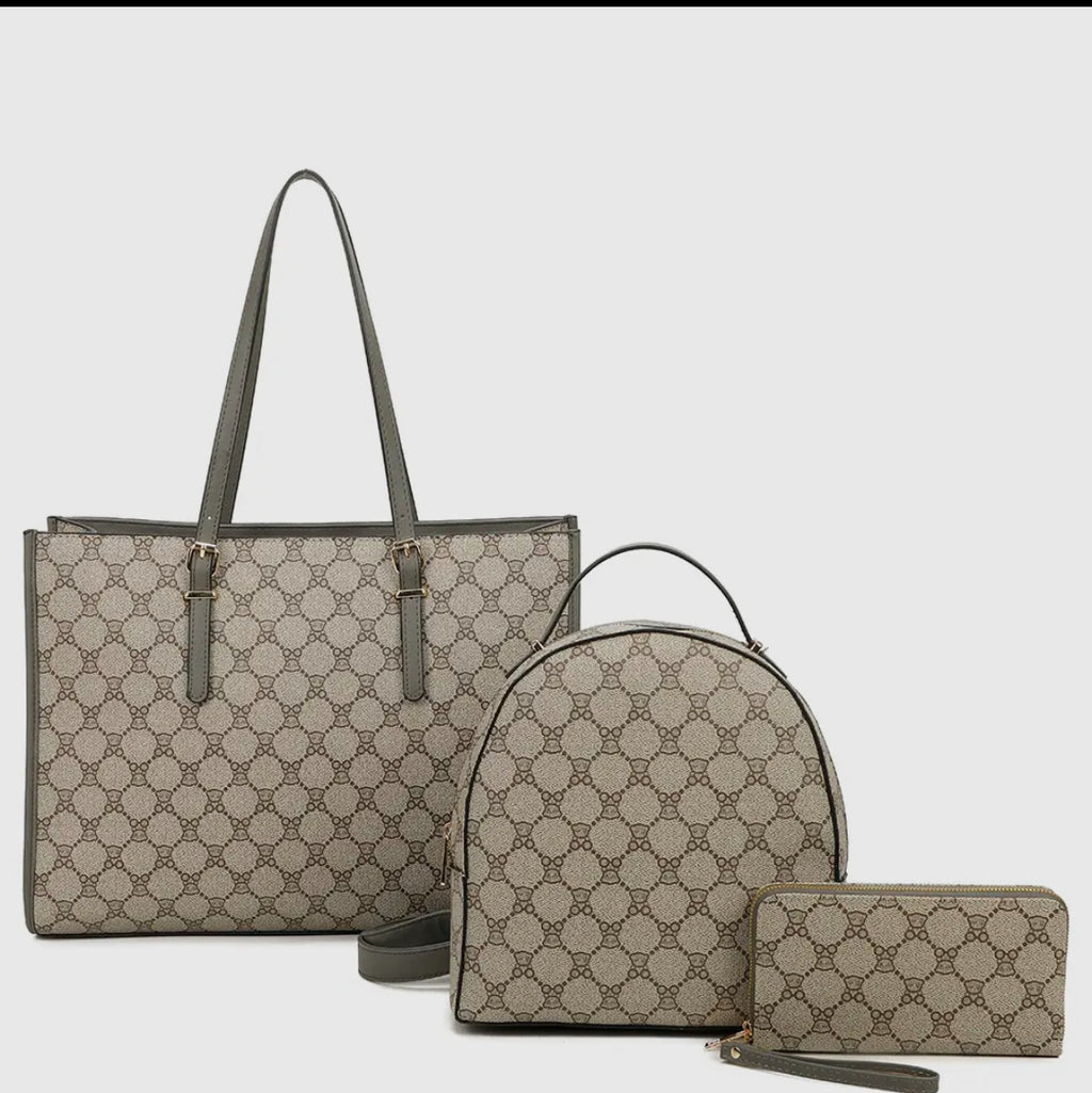 3IN1 Design Pattern Satchel W Backpack and Wallet