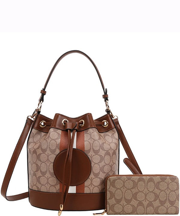 2n1 Oval Design Drawstring Satchel Wallet Set