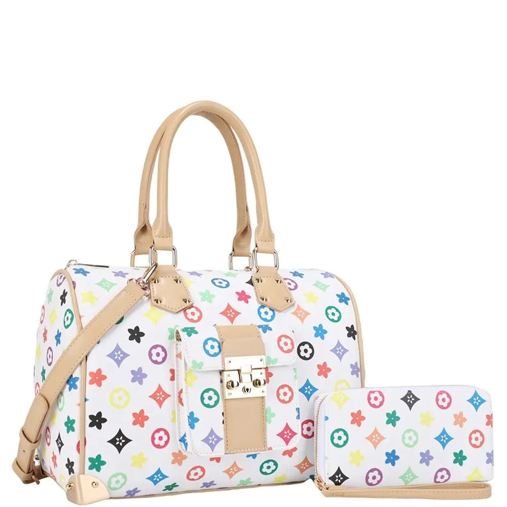 2IN1 DESIGN PRINT HANDLE SATCHEL W WALLET SET