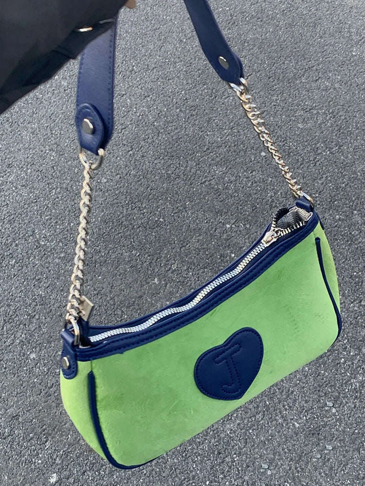 Vintage Grass Embroidered Velvet Shoulder Handbag
