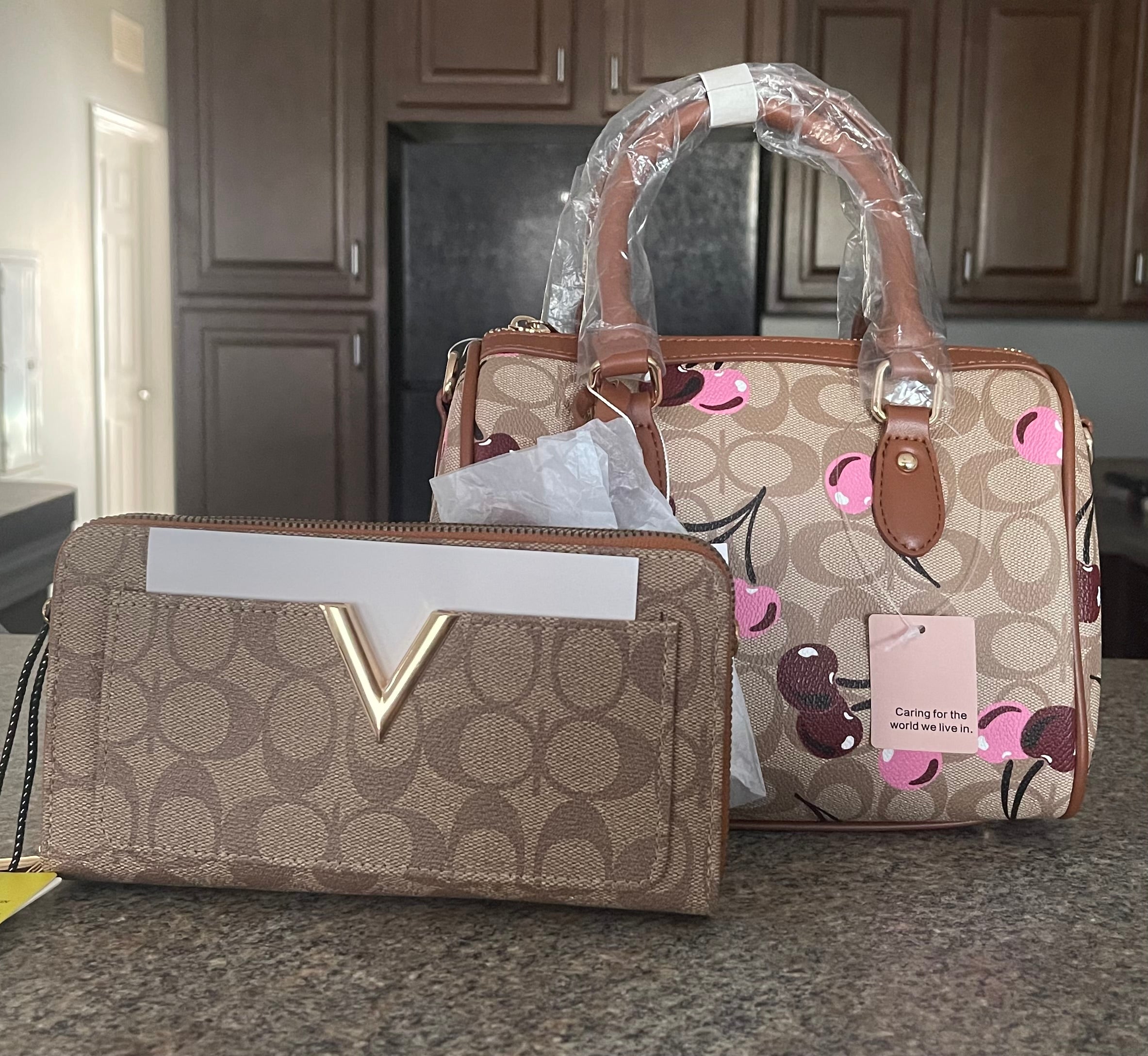 Back in stock 2/17/2026 Oval Design Cherry Boston Bag and Crossbody Bag Set