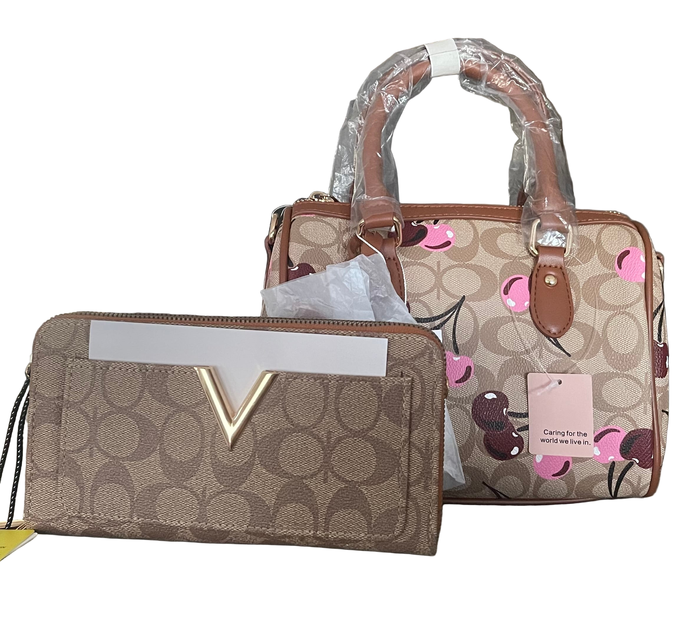 Back in stock 2/17/2026 Oval Design Cherry Boston Bag and Crossbody Bag Set