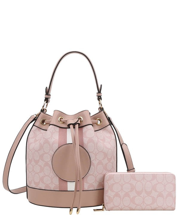 2n1 Oval Design Drawstring Satchel Wallet Set