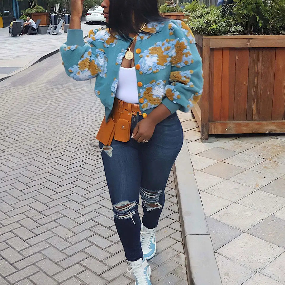 Vintage Floral Knit Cardigan Jacket For Women