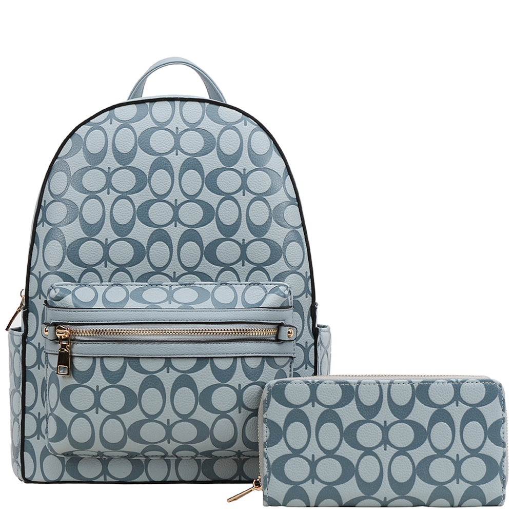 2In1 Oval Pattern Design Handle Zipper Backpack W Wallet Set