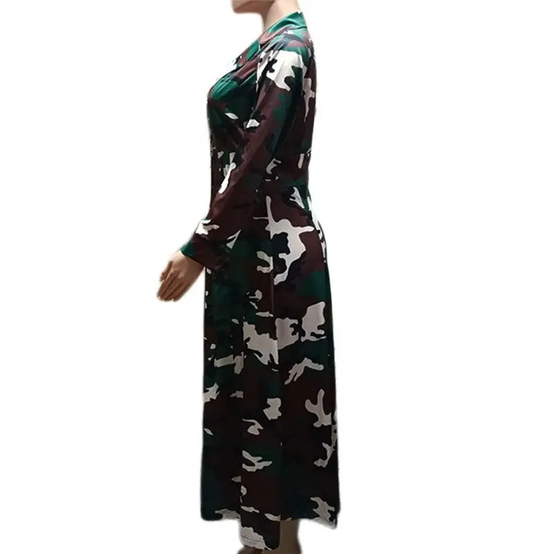 Fashionable Long Camouflage Print Over-The-Knee Coat