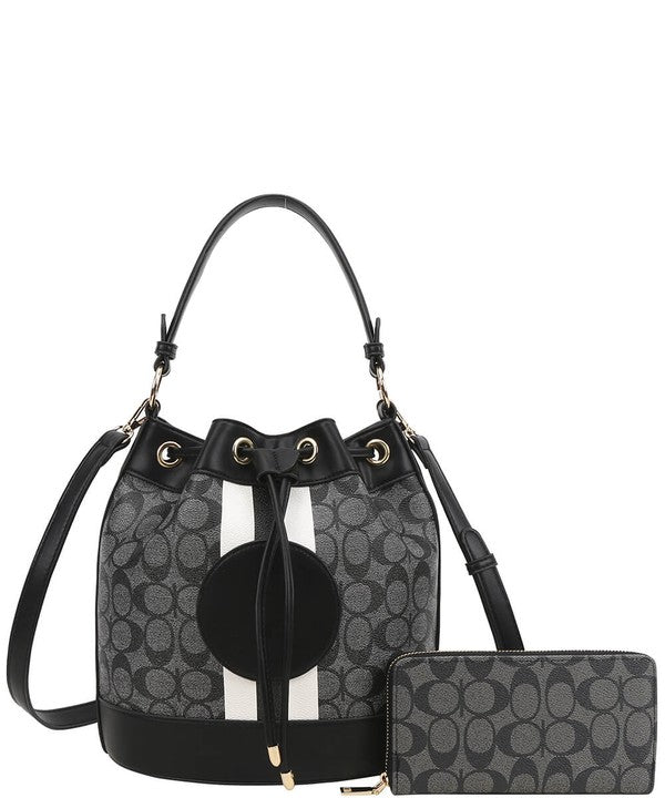 2n1 Oval Design Drawstring Satchel Wallet Set