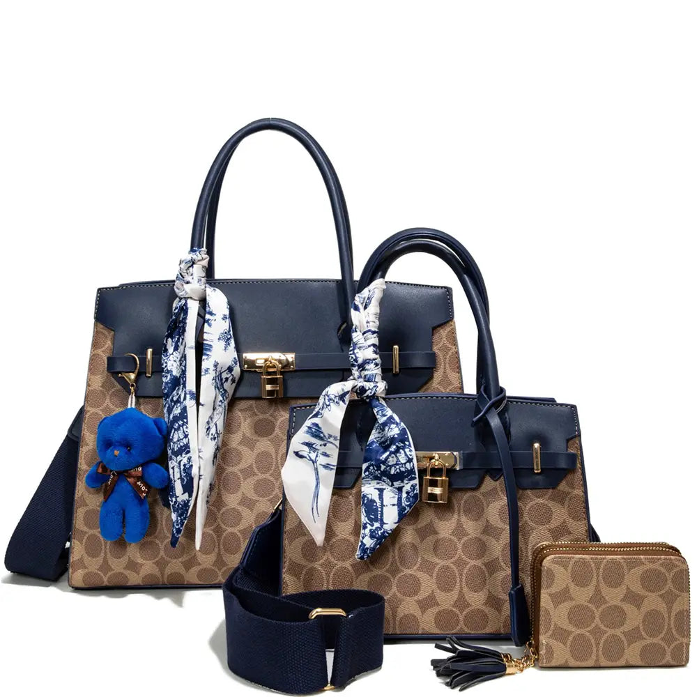 3IN1 Oval Print Design Handle Satchel Wallet