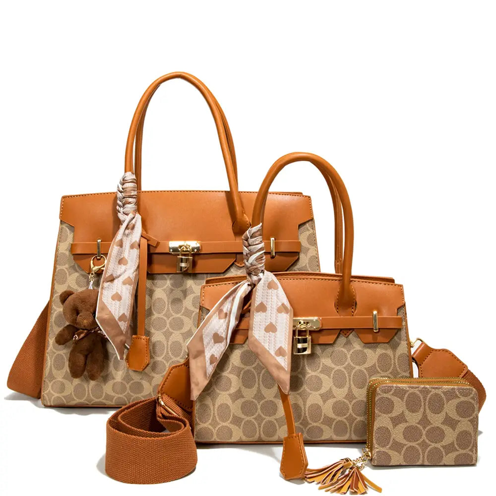 3IN1 Oval Print Design Handle Satchel Wallet