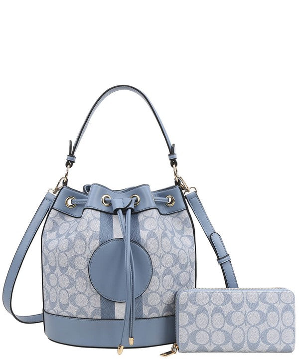 2n1 Oval Design Drawstring Satchel Wallet Set