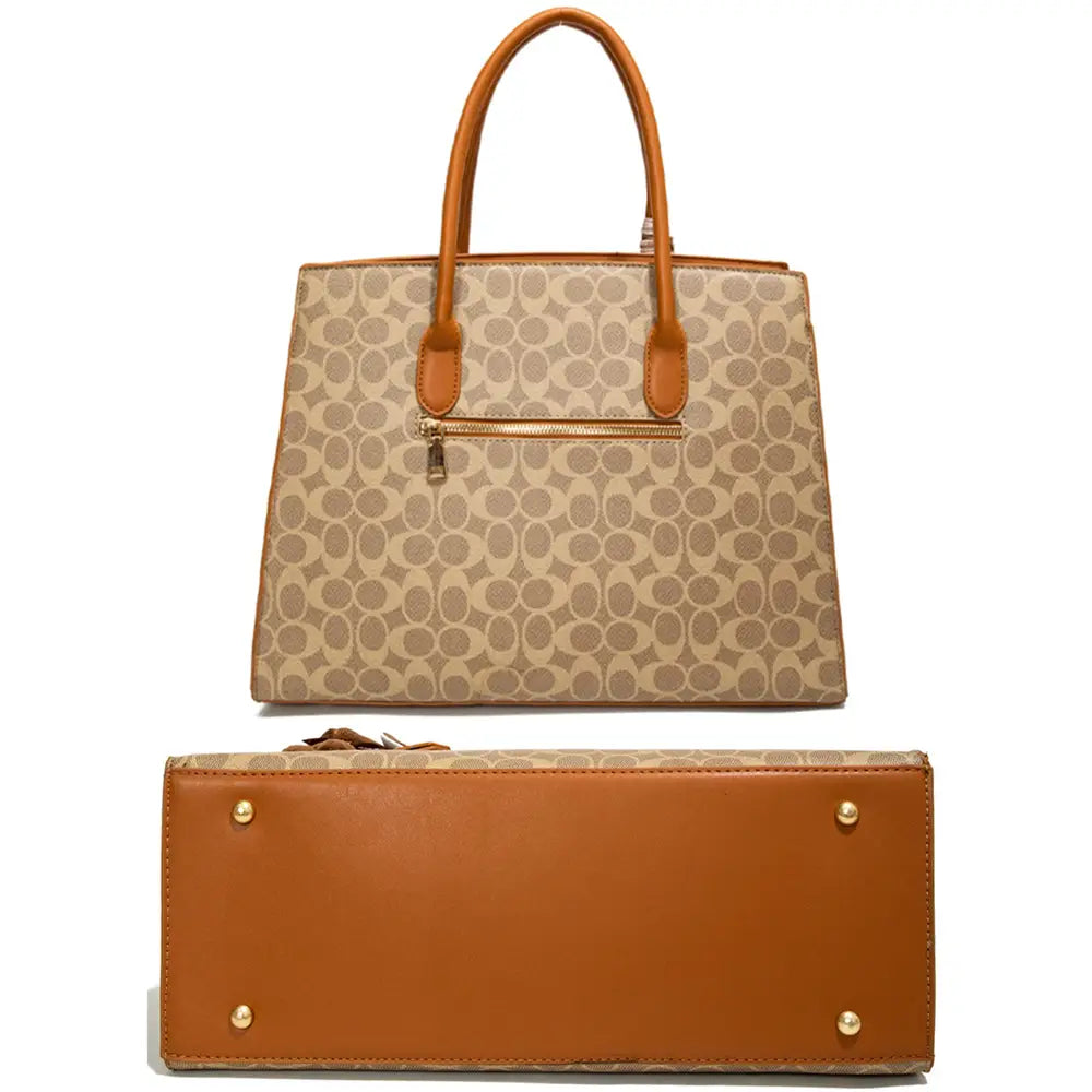 3IN1 Oval Print Design Handle Satchel Wallet