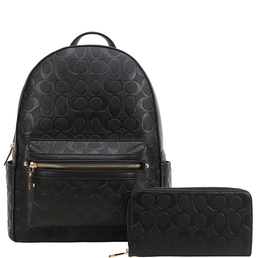 2In1 Oval Pattern Design Handle Zipper Backpack W Wallet Set