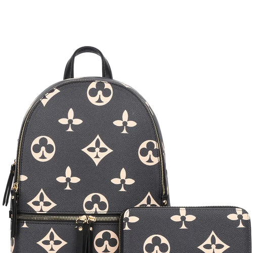 2in1 Print Zipper Backpack with Wallet Set