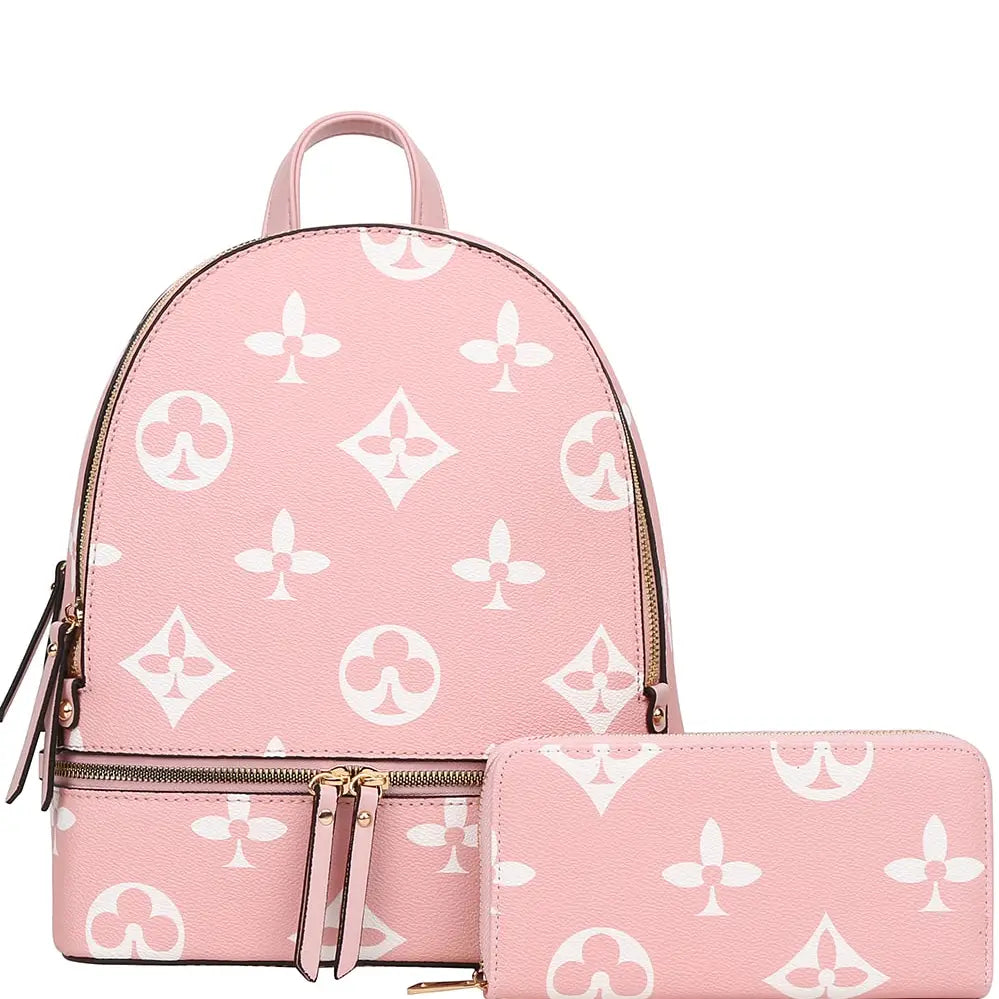 2in1 Print Zipper Backpack with Wallet Set