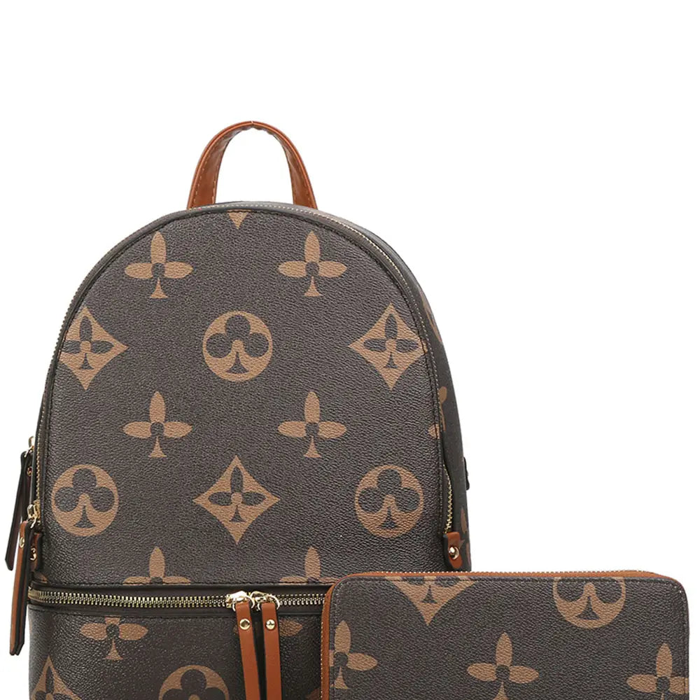 2in1 Print Zipper Backpack with Wallet Set