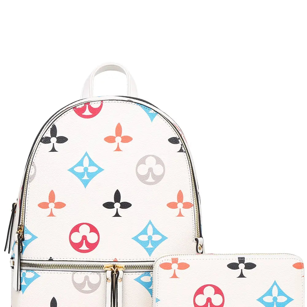 2in1 Print Zipper Backpack with Wallet Set