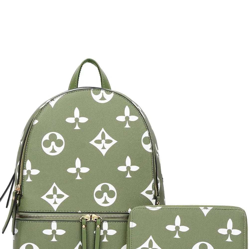 2in1 Print Zipper Backpack with Wallet Set