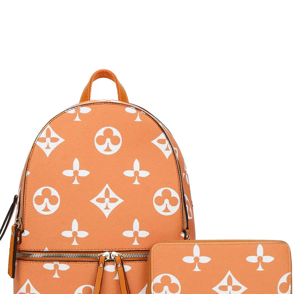 2in1 Print Zipper Backpack with Wallet Set