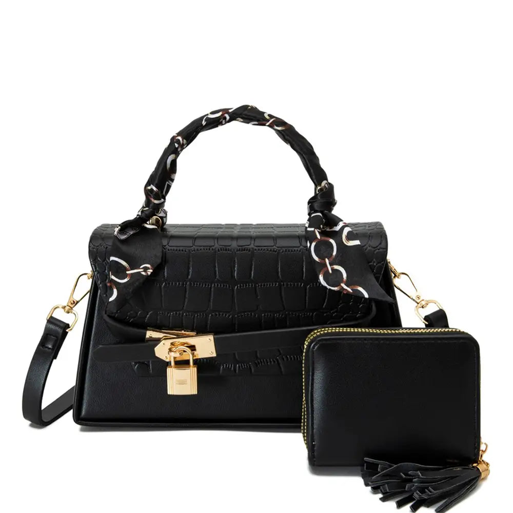 2IN1 Fashion Croc Smooth Texture Key Lock Scarf