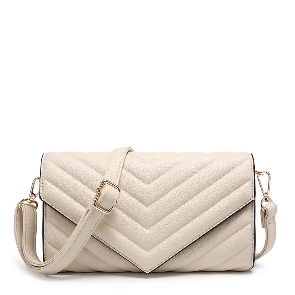Quilted Crossbody Sling Bag Chevron Pattern Flap Closure