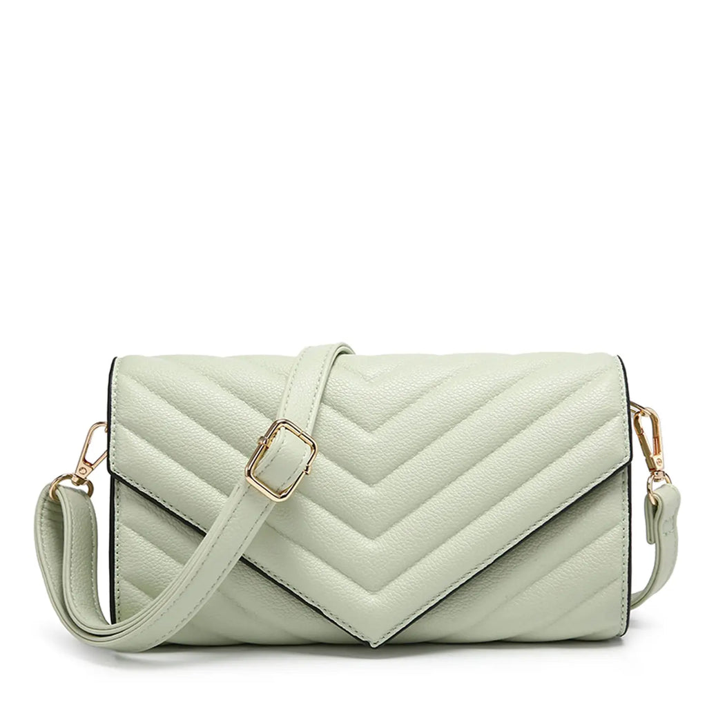 Quilted Crossbody Sling Bag Chevron Pattern Flap Closure