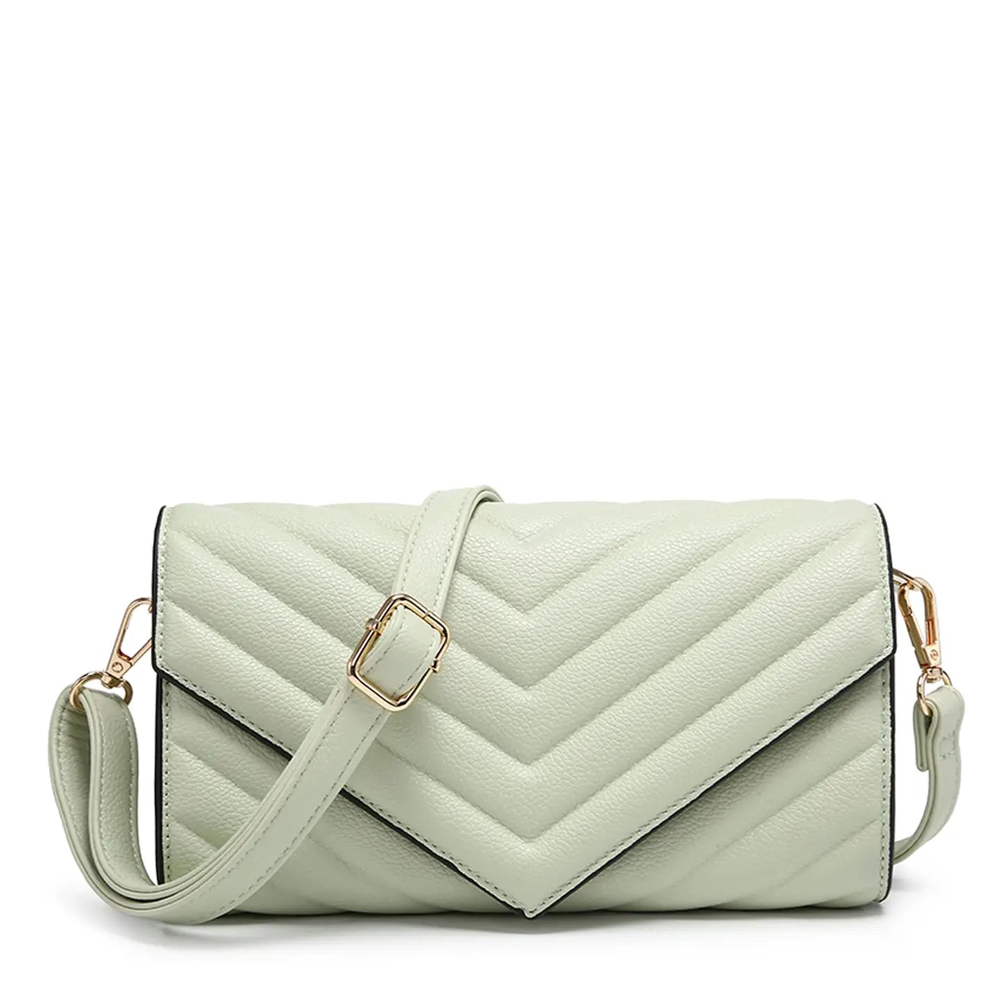 Quilted Crossbody Sling Bag Chevron Pattern Flap Closure