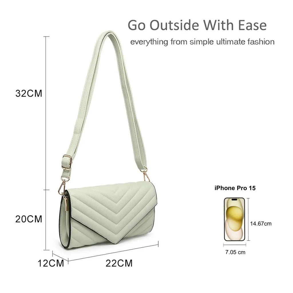 Quilted Crossbody Sling Bag Chevron Pattern Flap Closure