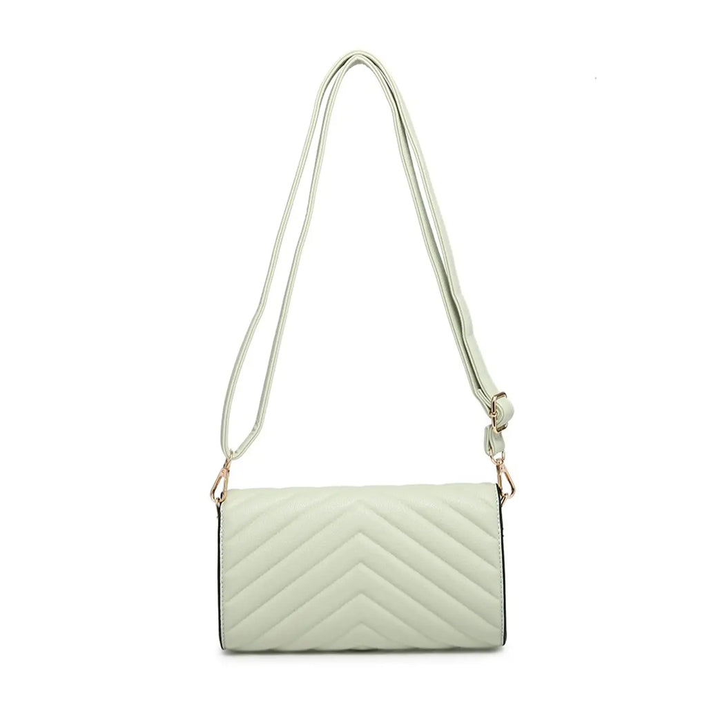 Quilted Crossbody Sling Bag Chevron Pattern Flap Closure