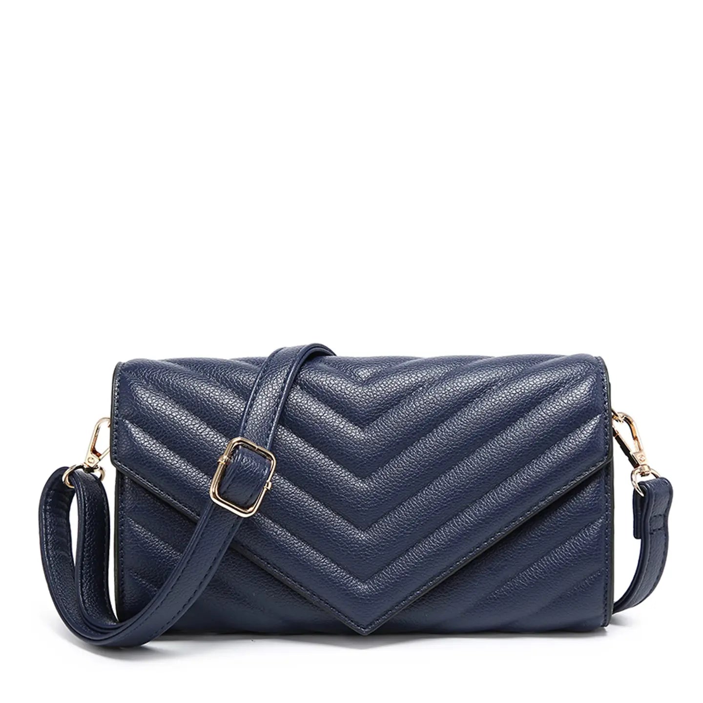 Quilted Crossbody Sling Bag Chevron Pattern Flap Closure
