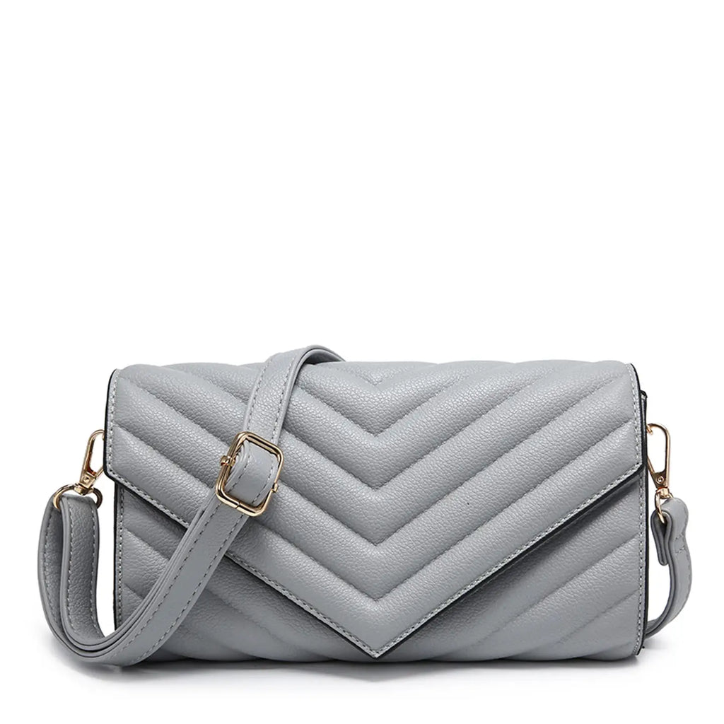 Quilted Crossbody Sling Bag Chevron Pattern Flap Closure