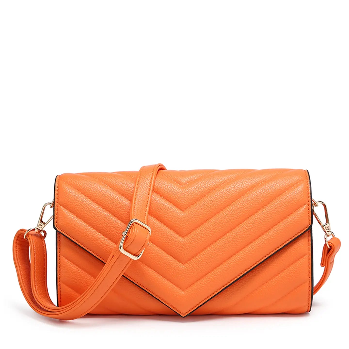 Quilted Crossbody Sling Bag Chevron Pattern Flap Closure